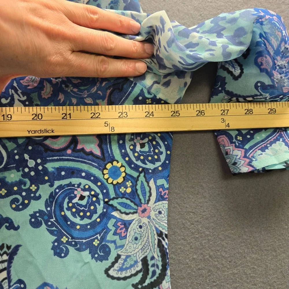 Chicos Embellished Tunic Coastal Sheer‎ Sz 3 16/18 Turquoise Blue Paisley Animal